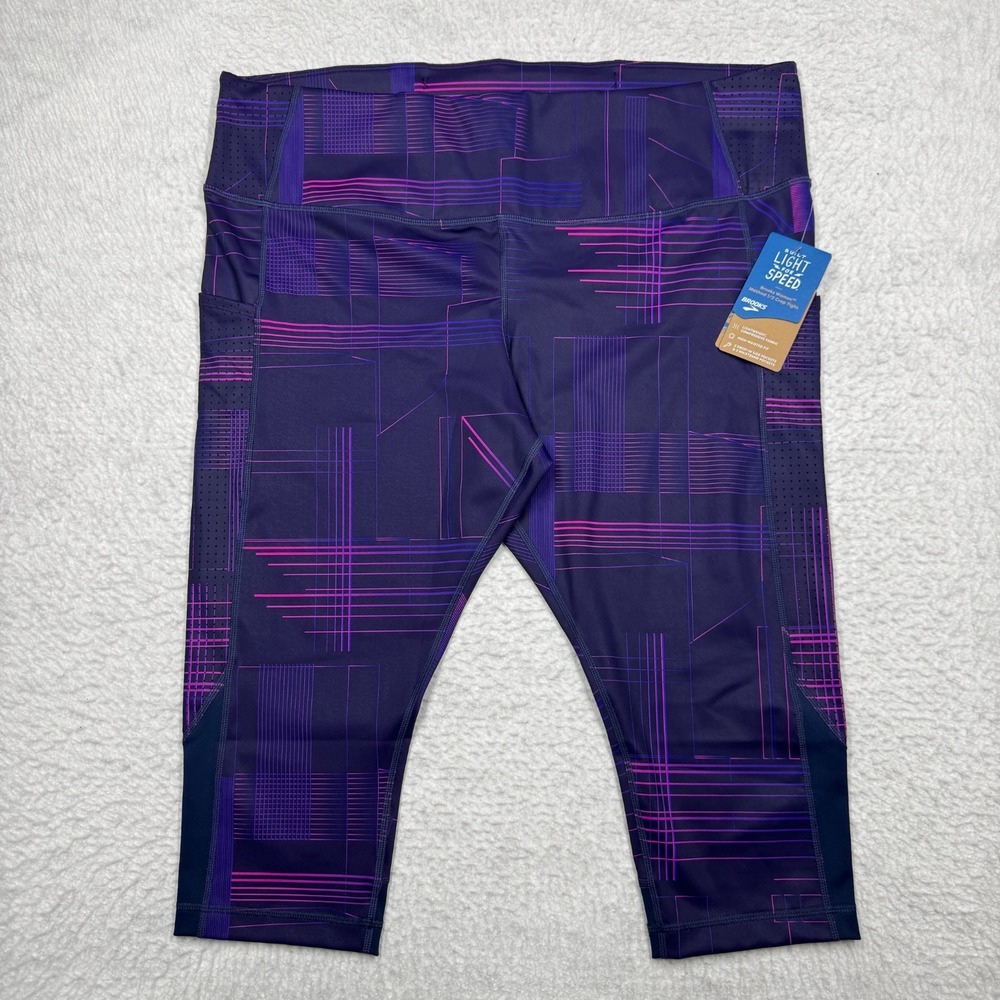 NWT Method 1/2 Crop Tight Capri Leggings Purple Matric Print Women's Size XXL